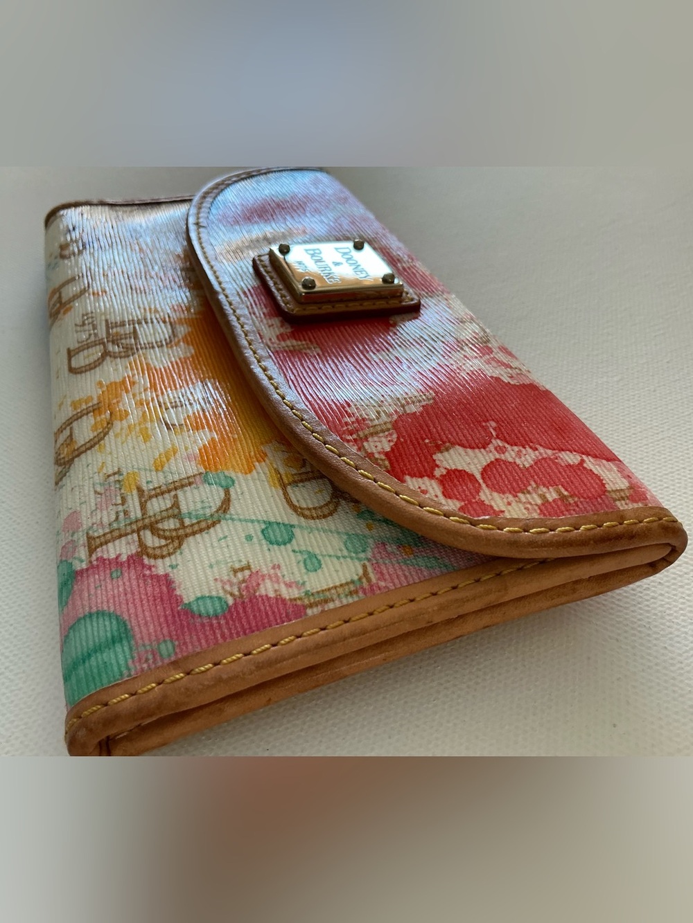 Dooney & Bourke Watercolor Graffiti Continental Wallet Multicolor DB Monogram - Picture 3 of 12